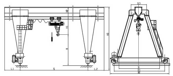 single girder A frame crane design drawing from TICO